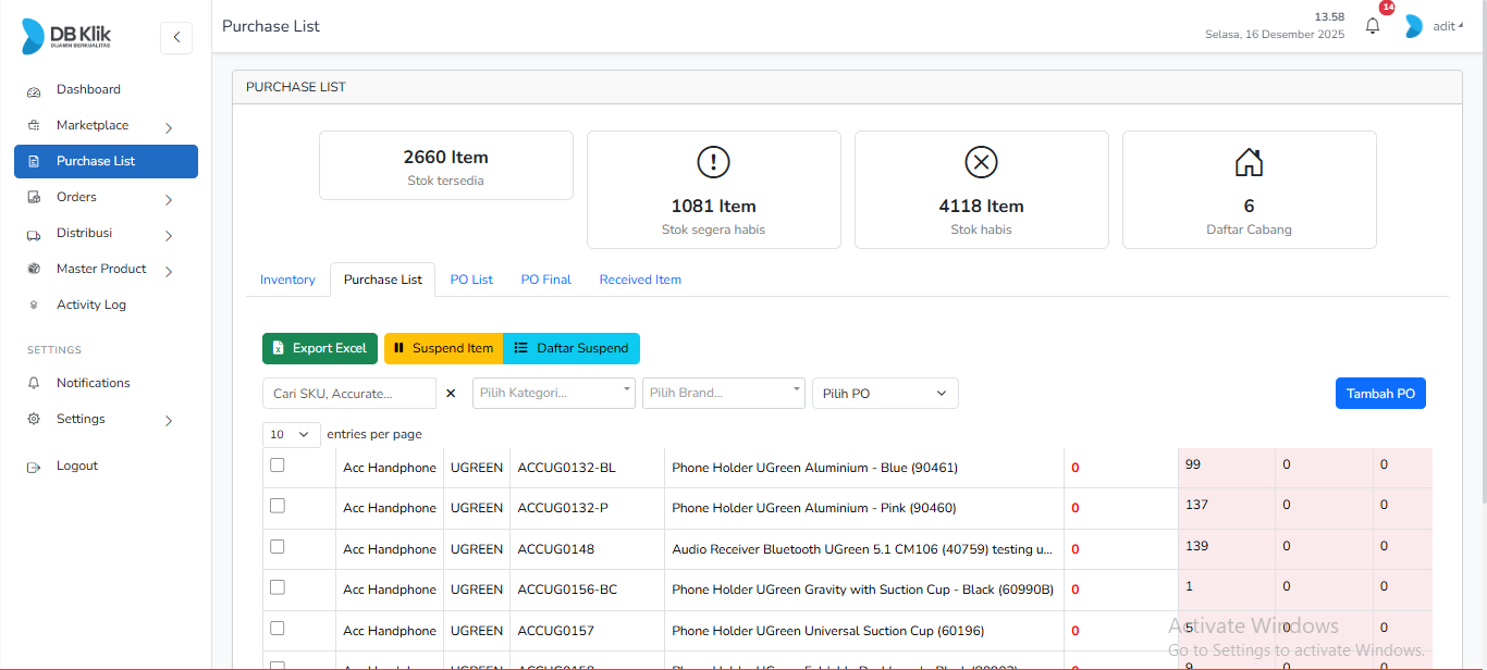 Item Portal Web (DB Klik Intern 2025-2026)
